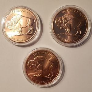 3 One Ounce Copper Rounds In Protective Cases